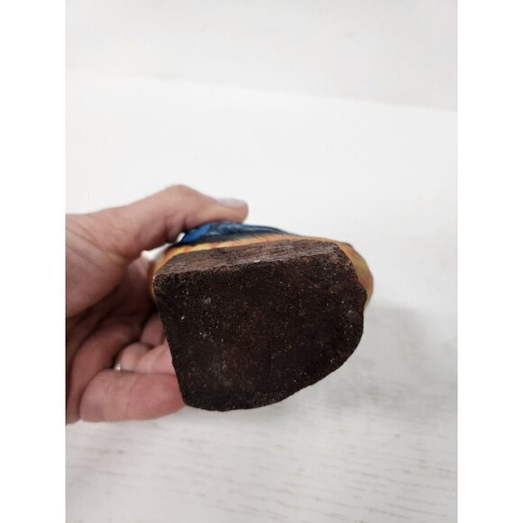 Vintage 1988 Enesco Hand Painted Ceramic Blue Owl Figurine Mounted On Wood Decor - Picture 7 of 9